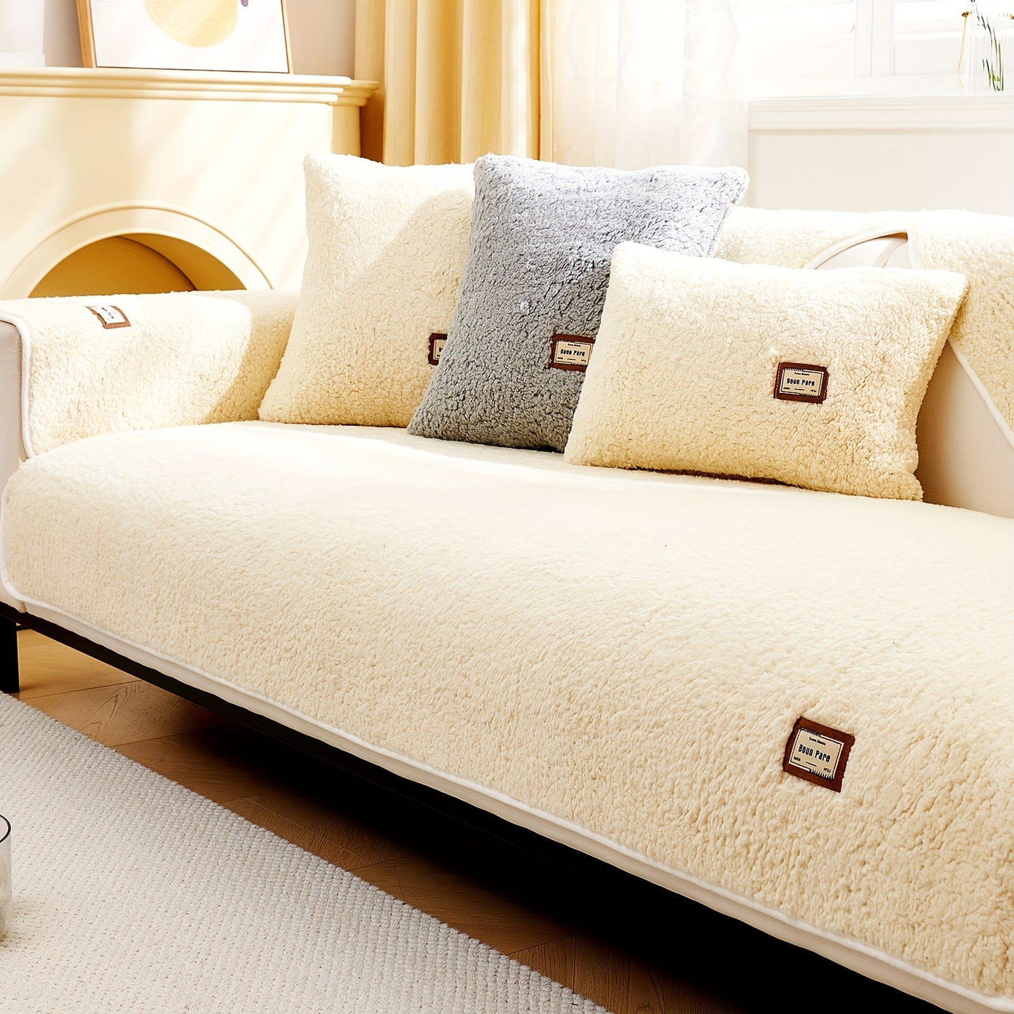 1pc Plush Sherpa Sofa Cover - Soft, Fuzzy, Non-Slip, Pet-Friendly, Thickened Furniture Protector for Bedroom, Office, Living Room Home Decor - Easy to Clean, Durable, Stain-Resistant, Machine Washable