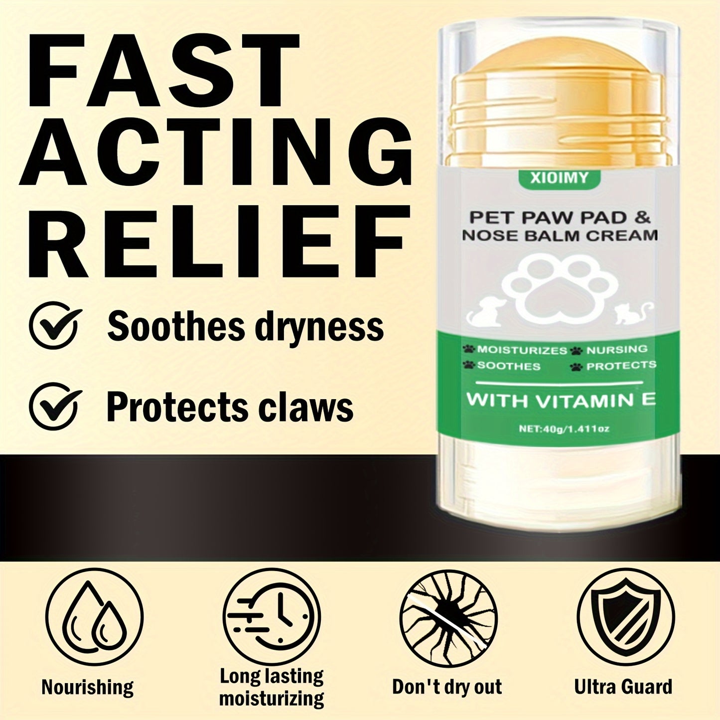 1.411oz Vitamin E Pet Paw Pad & Nose Balm Cream - Moisturizing Stick for Cats & Dogs, Soothes Dry Cracks, Deep Hydration, Portable & Unscented