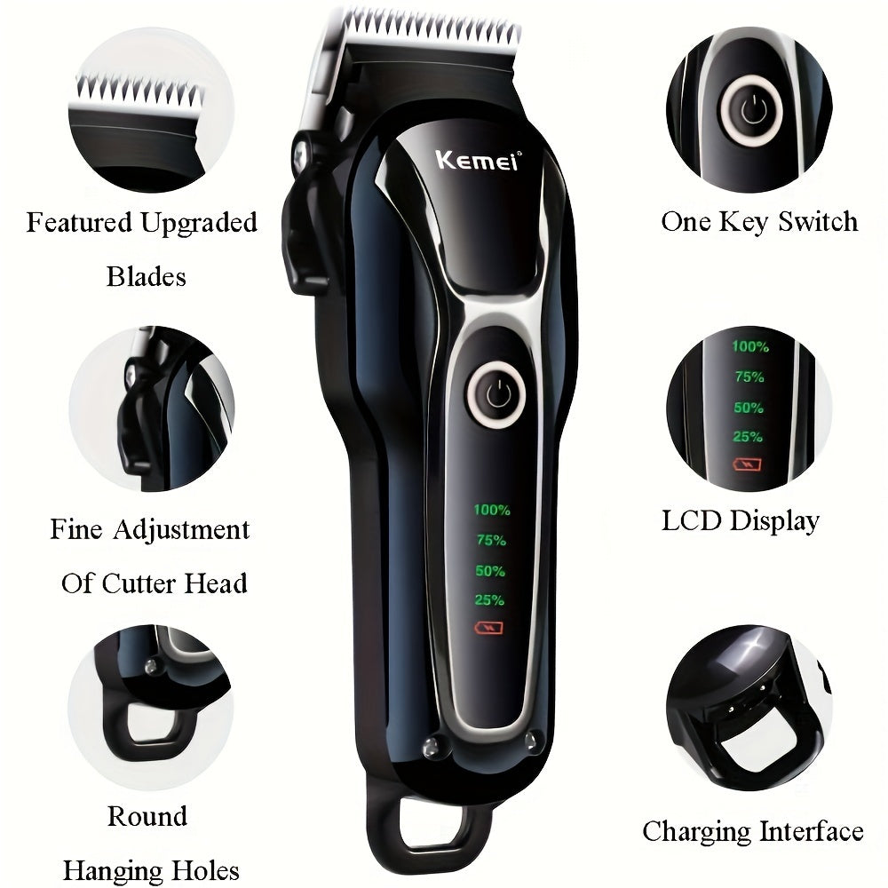 Kemei Pet Hair Clipper for Dogs & Cats - Quiet 5W Motor, USB Rechargeable, LCD Display, 10 Detachable Combs, Nail File, Accessory Colors Vary
