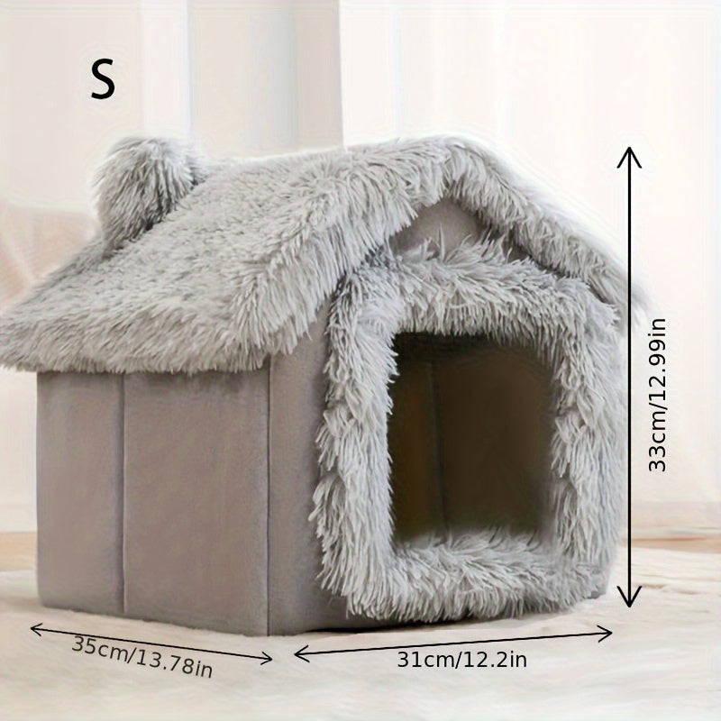 Comfortable All Seasons Cat Bed, Semi-Enclosed Pet Sleeping Bed with Removable Non-Slip Bottom Cat House