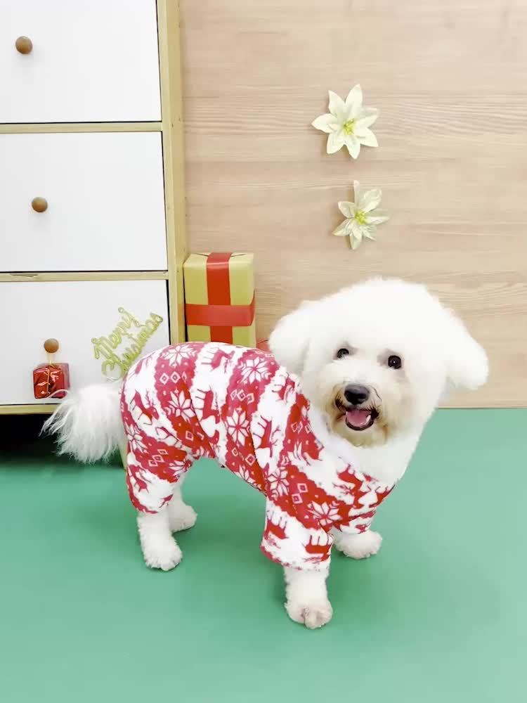 1pc Pet Christmas Reindeer Graphic Pajamas Hooded Jumpsuit For Puppy, Toy And Small Dog for stocking stuffers