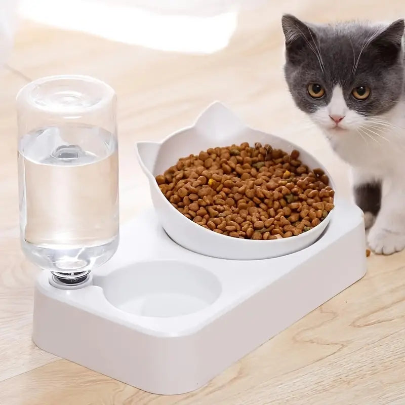 Double Cat Bowl - Stainless Steel, Easy Clean, Space-Saving, Pet Double Feeder for Food and Water - Suitable for Multi-Cat Families and Pet Owners
