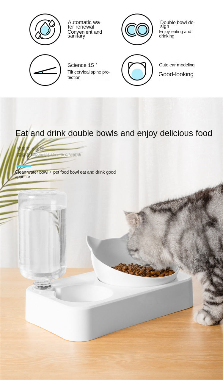 Double Cat Bowl - Stainless Steel, Easy Clean, Space-Saving, Pet Double Feeder for Food and Water - Suitable for Multi-Cat Families and Pet Owners