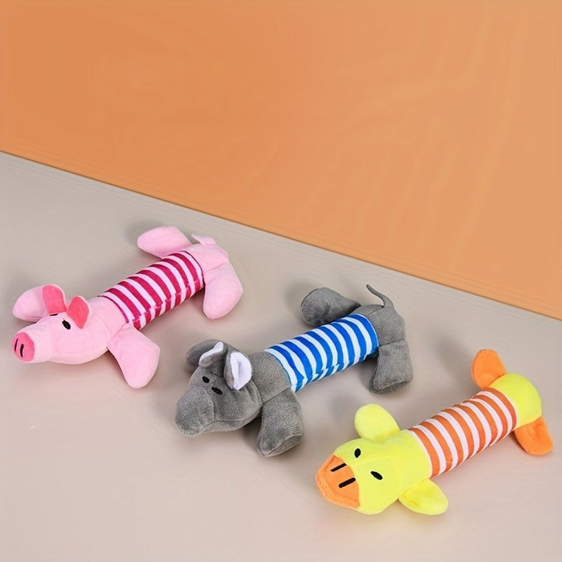 1pc Pig/Elephant/Duck Design Pet Grinding Teeth Squeaky Plush Toy Durable Chew Toy For Dog Interactive Supply