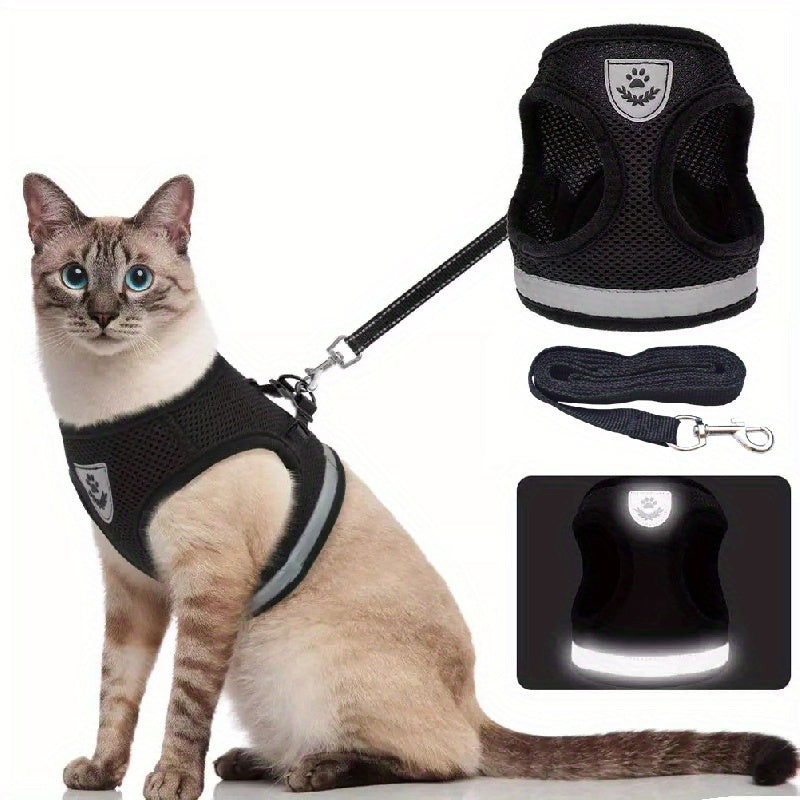 Super-Breathable Pet Harness & Leash Set - Escape-Proof, Adjustable Vest with Reflective Stripes for Kitten, Puppy & Small Dogs - Stylish Comfort and Enhanced Control