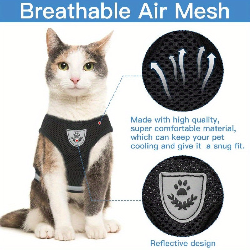 Super-Breathable Pet Harness & Leash Set - Escape-Proof, Adjustable Vest with Reflective Stripes for Kitten, Puppy & Small Dogs - Stylish Comfort and Enhanced Control