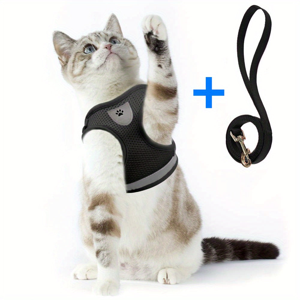 Super-Breathable Pet Harness & Leash Set - Escape-Proof, Adjustable Vest with Reflective Stripes for Kitten, Puppy & Small Dogs - Stylish Comfort and Enhanced Control