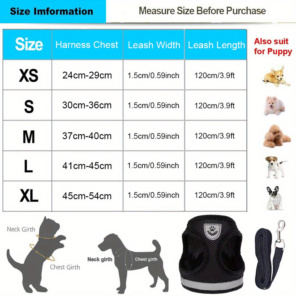 Super-Breathable Pet Harness & Leash Set - Escape-Proof, Adjustable Vest with Reflective Stripes for Kitten, Puppy & Small Dogs - Stylish Comfort and Enhanced Control