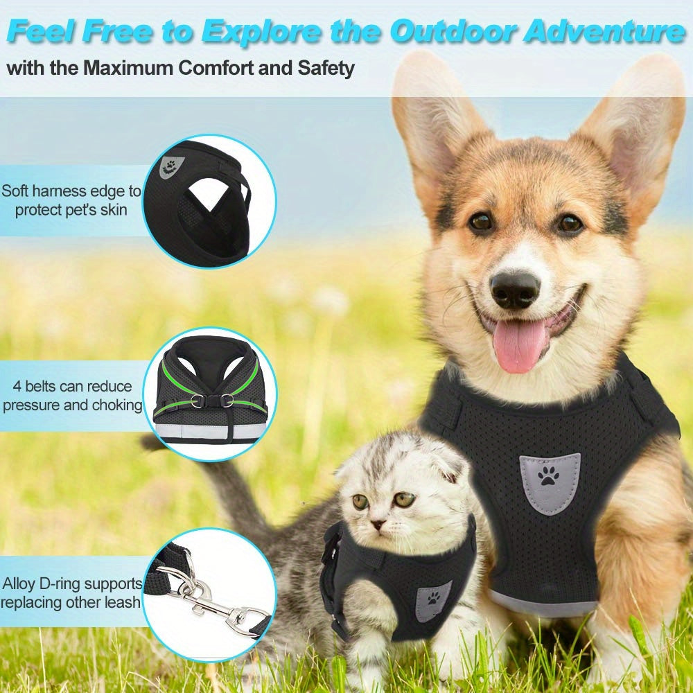 Super-Breathable Pet Harness & Leash Set - Escape-Proof, Adjustable Vest with Reflective Stripes for Kitten, Puppy & Small Dogs - Stylish Comfort and Enhanced Control