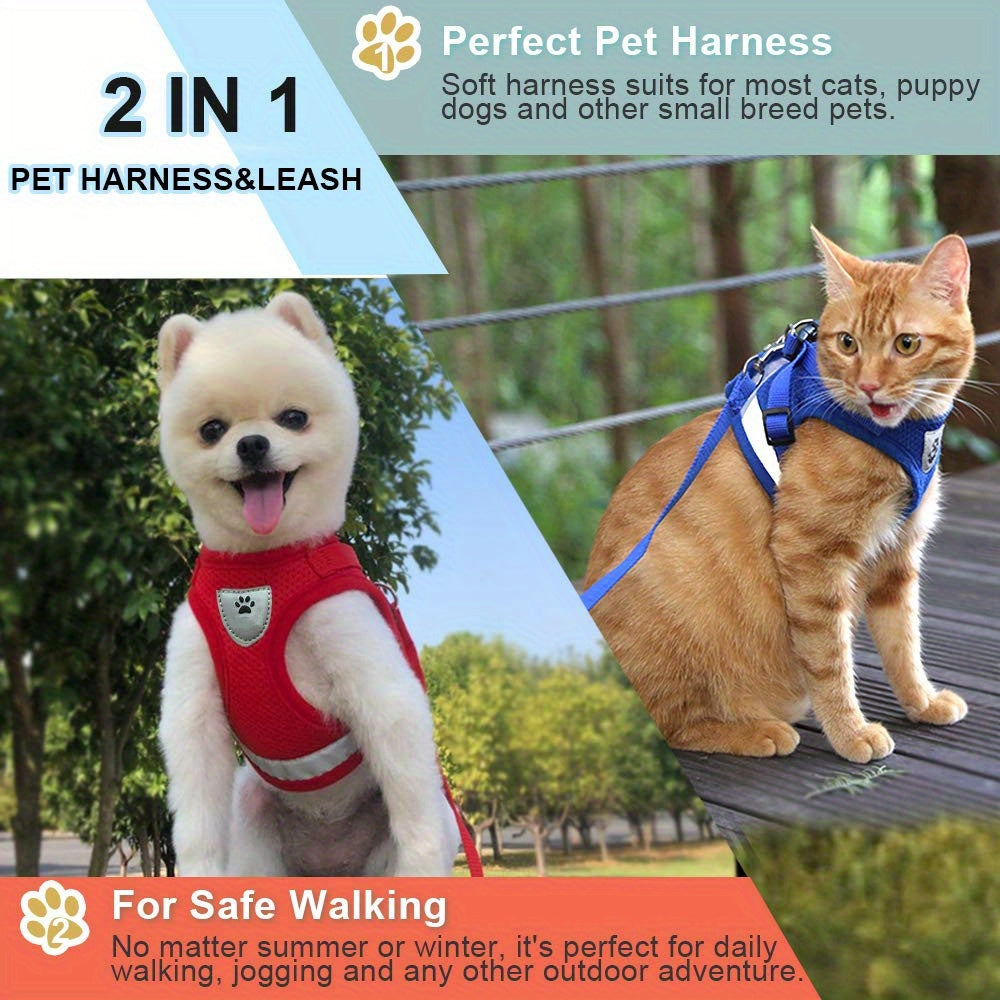 Super-Breathable Pet Harness & Leash Set - Escape-Proof, Adjustable Vest with Reflective Stripes for Kitten, Puppy & Small Dogs - Stylish Comfort and Enhanced Control