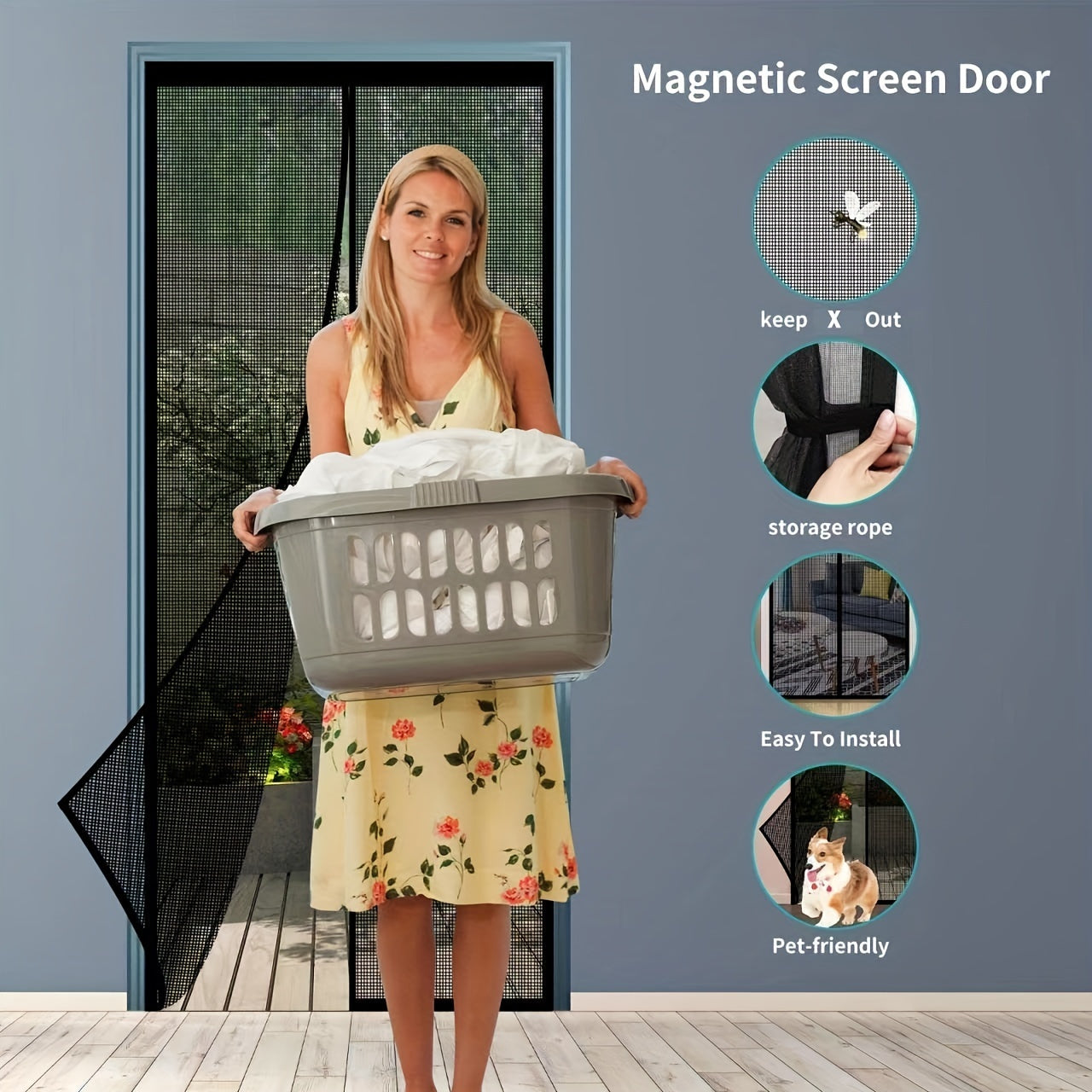 1 Set Magnetic Screen Door - Self-Sealing, Hands-Free, Heavy-Duty Mesh Partition - Keeps Bugs Out, Pet and Kid Friendly, Easy Installation, Durable, 36 Inch x 82 Inch/39 Inch x 82 Inch