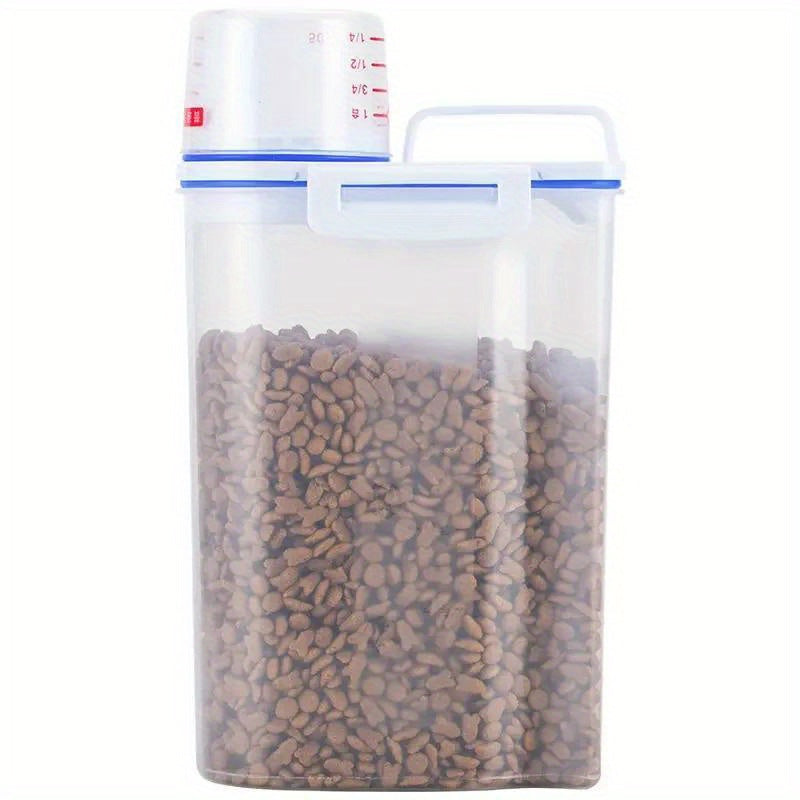 1.5kg/2kg Large Capacity Pet Food Storage Container - Airtight, Moisture-Proof, and Pest-Controlled Plastic Bucket with Measuring Cup, Handle, and Scoop Design for Easy Food Management and Freshness Preservation
