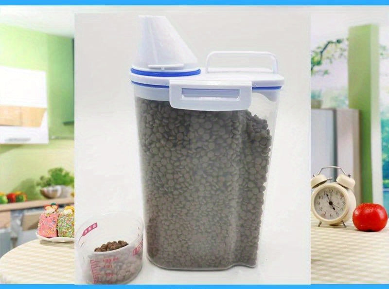 1.5kg/2kg Large Capacity Pet Food Storage Container - Airtight, Moisture-Proof, and Pest-Controlled Plastic Bucket with Measuring Cup, Handle, and Scoop Design for Easy Food Management and Freshness Preservation