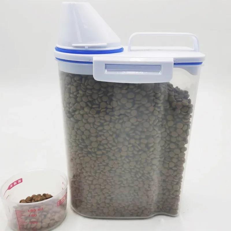 1.5kg/2kg Large Capacity Pet Food Storage Container - Airtight, Moisture-Proof, and Pest-Controlled Plastic Bucket with Measuring Cup, Handle, and Scoop Design for Easy Food Management and Freshness Preservation