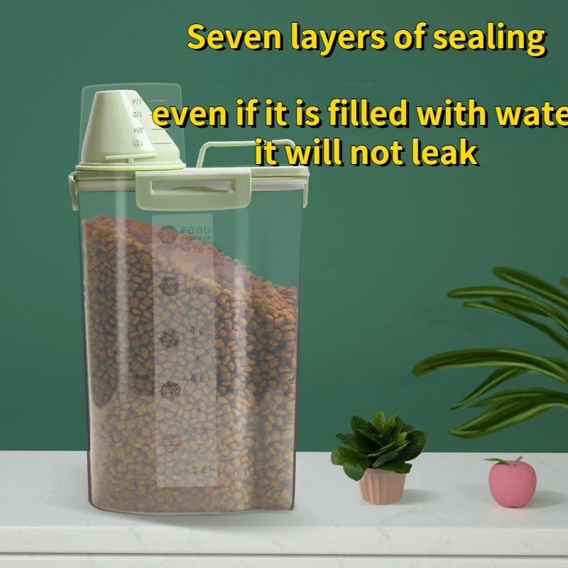 1.5kg/2kg Large Capacity Pet Food Storage Container - Airtight, Moisture-Proof, and Pest-Controlled Plastic Bucket with Measuring Cup, Handle, and Scoop Design for Easy Food Management and Freshness Preservation