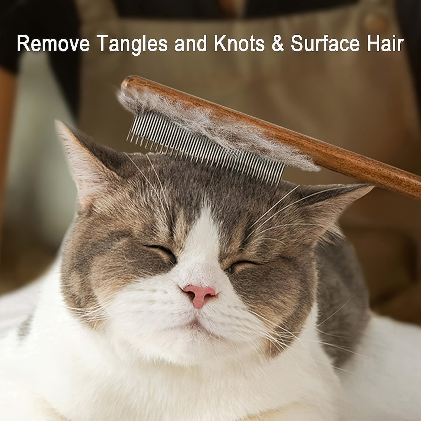 1pc Cat Hair Removal Comb, Floating Hair Removal Brush With Wooden Handle, Grooming Tool For Dogs, Cats, And Small Pets