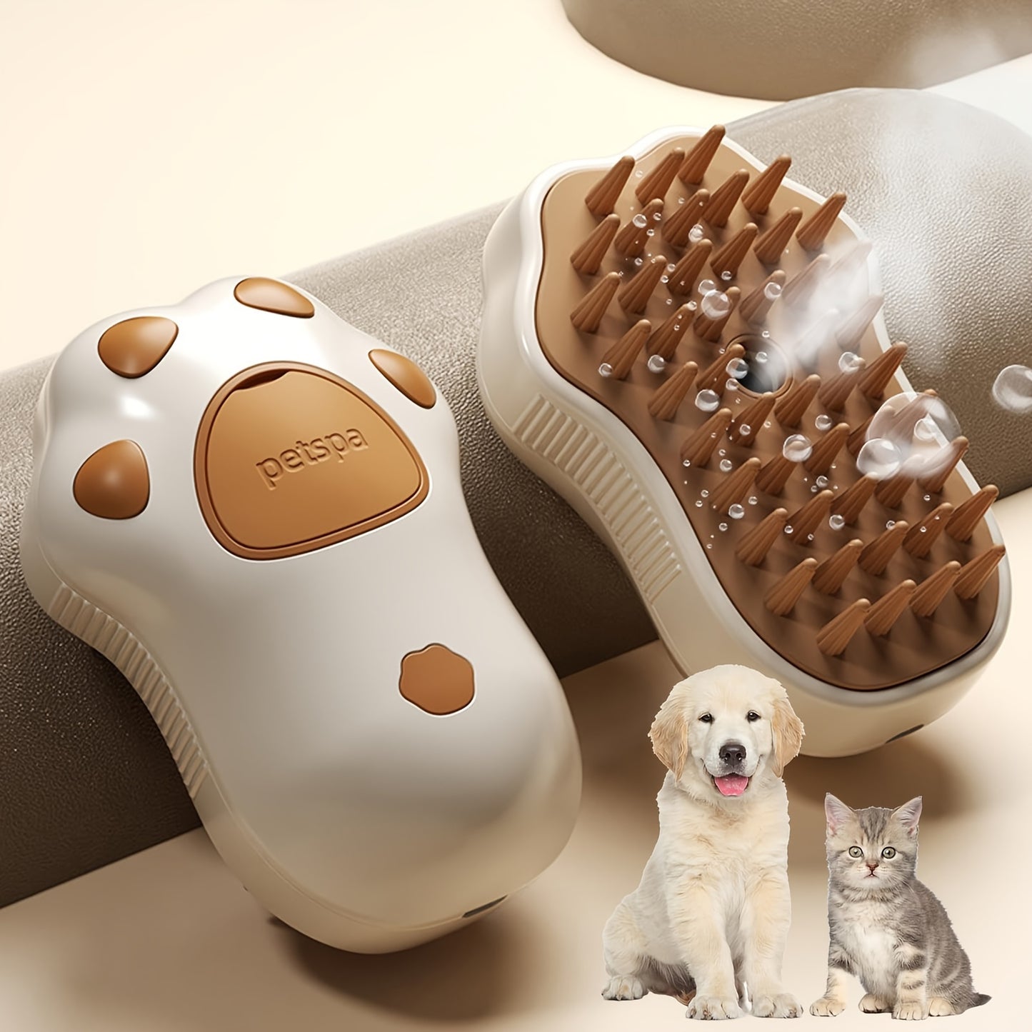 3-in-1 Electric Pet Grooming Brush: Portable, Self-Cleaning Silicone Steam Brush for Cats & Dogs with Massage & Hair Removal