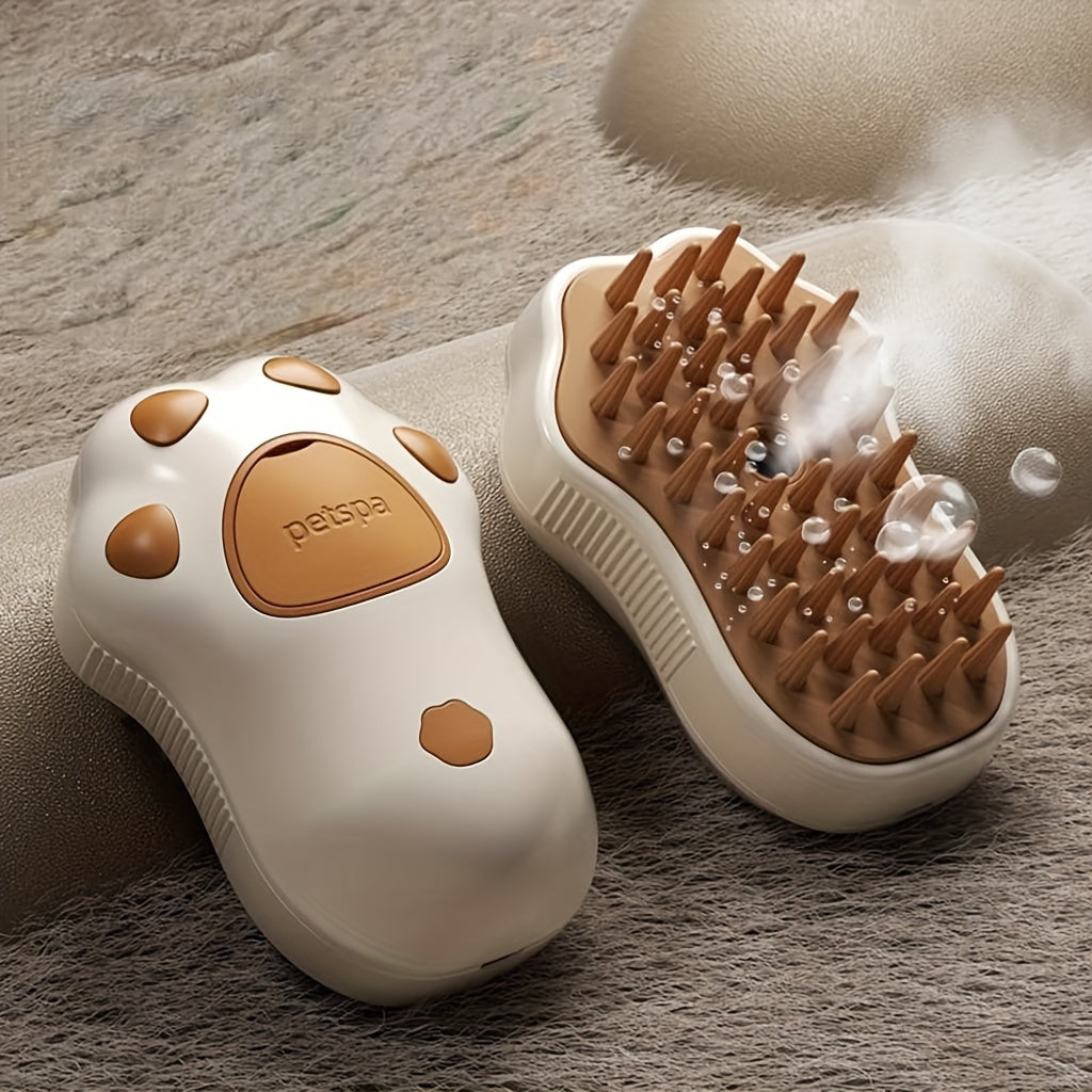 3-in-1 Electric Pet Grooming Brush: Portable, Self-Cleaning Silicone Steam Brush for Cats & Dogs with Massage & Hair Removal