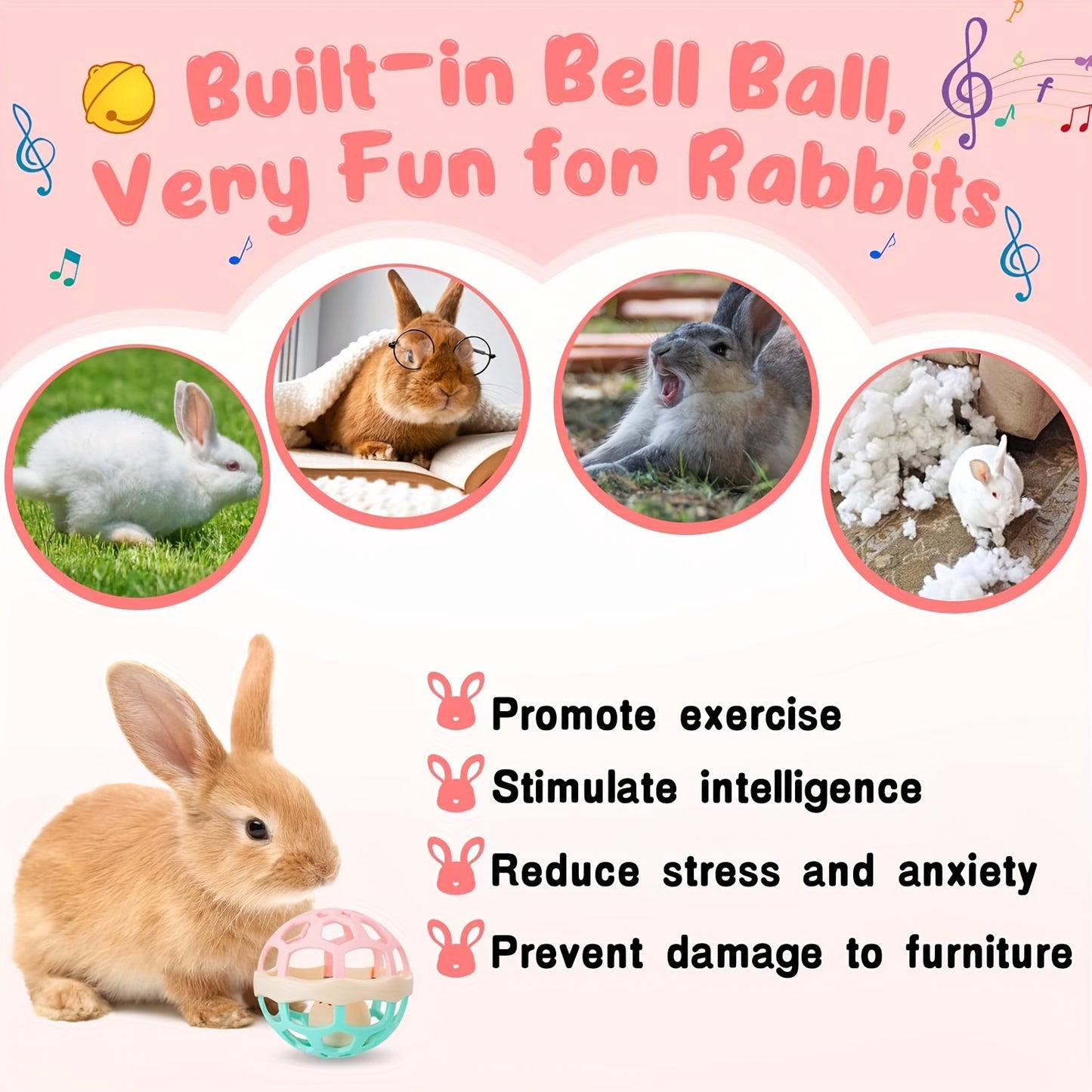 3-Pack Interactive Rabbit Toys with Jingle Bells - Safe, Durable Plastic Playballs Set for Small Pets, Suitable for Mice, Rabbits, Guinea Pigs, and Chinchillas