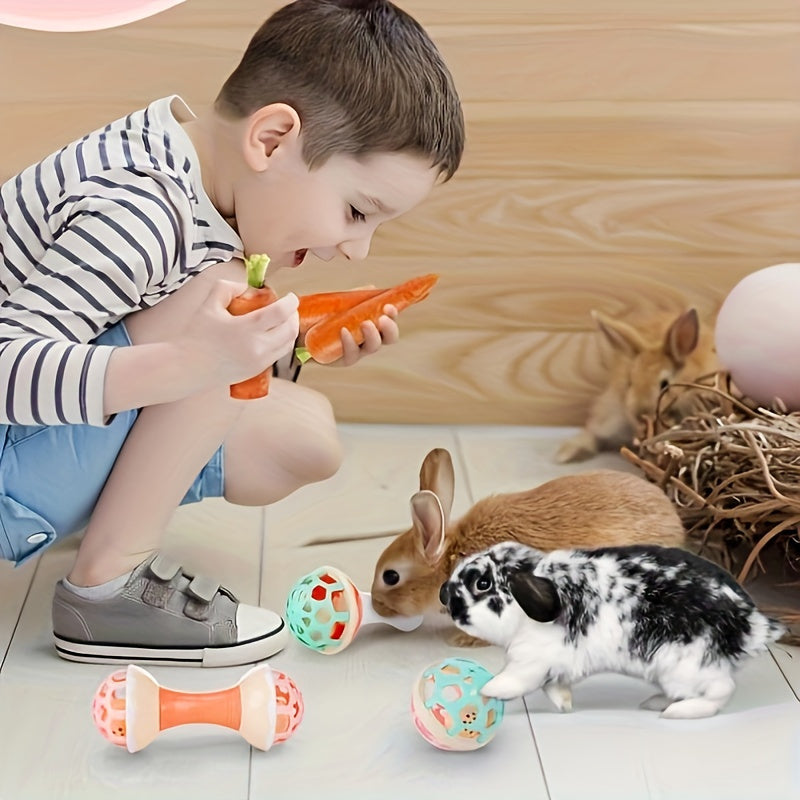 3-Pack Interactive Rabbit Toys with Jingle Bells - Safe, Durable Plastic Playballs Set for Small Pets, Suitable for Mice, Rabbits, Guinea Pigs, and Chinchillas