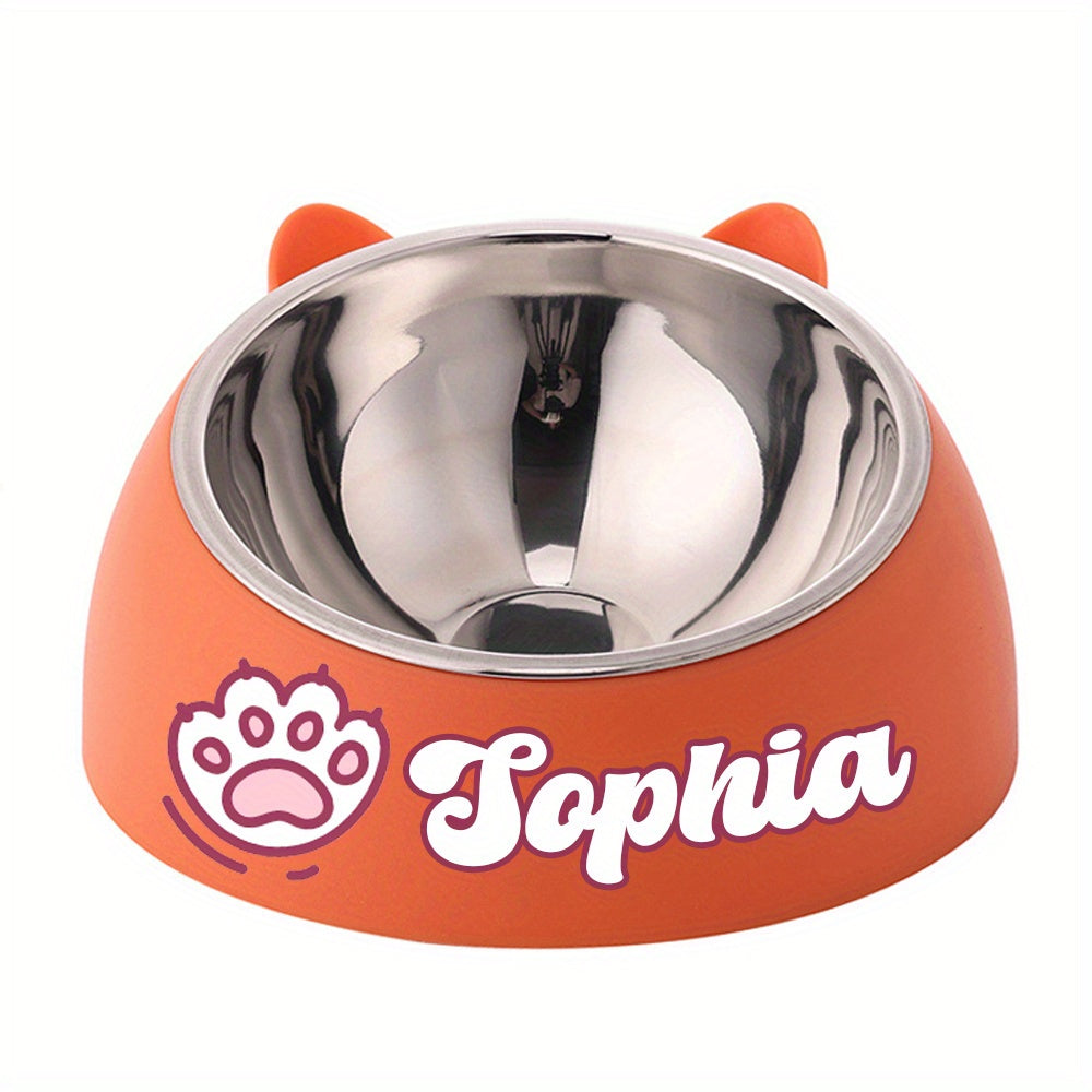 Personalized Cute Cat and Dog Bowl, custom High quality stainless steel pet bowl, Tilt pet bowl for neck protection, Nice gift for pets