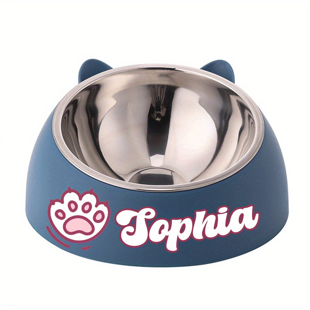 Personalized Cute Cat and Dog Bowl, custom High quality stainless steel pet bowl, Tilt pet bowl for neck protection, Nice gift for pets