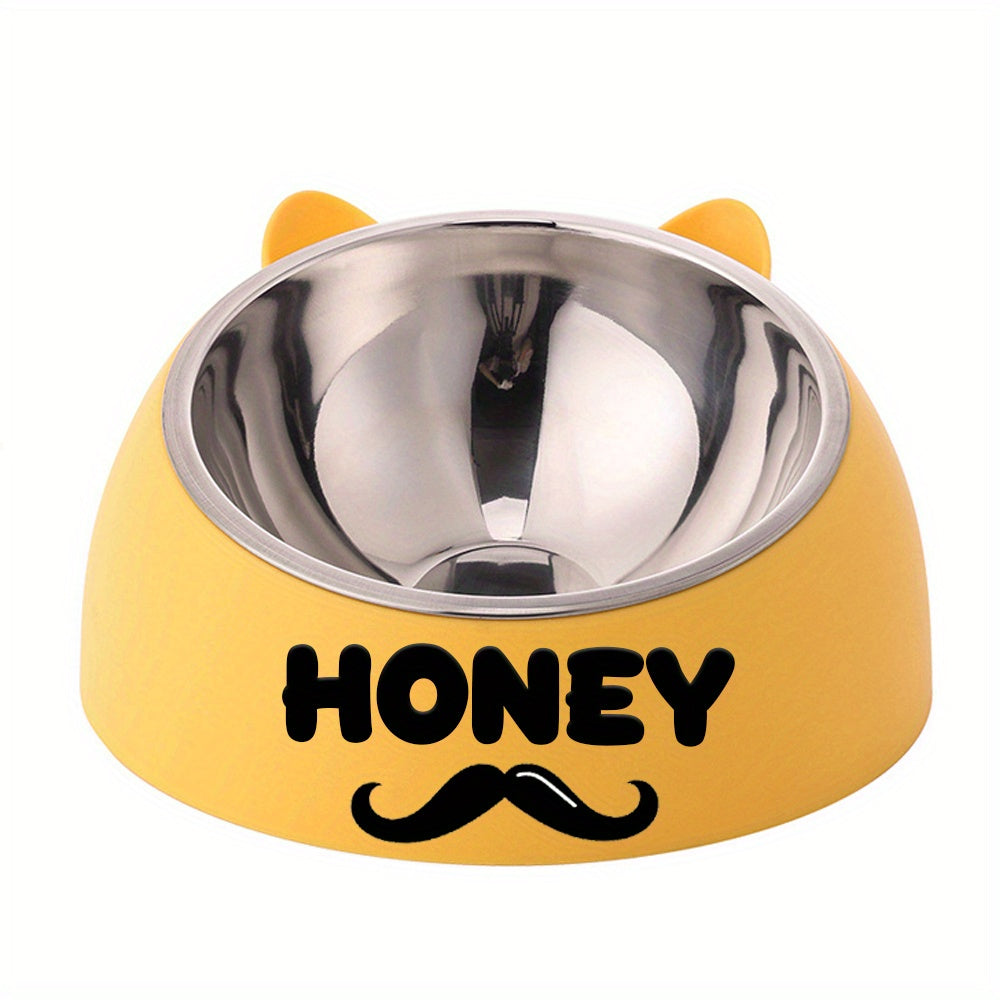 Personalized Cute Cat and Dog Bowl, custom High quality stainless steel pet bowl, Tilt pet bowl for neck protection, Nice gift for pets
