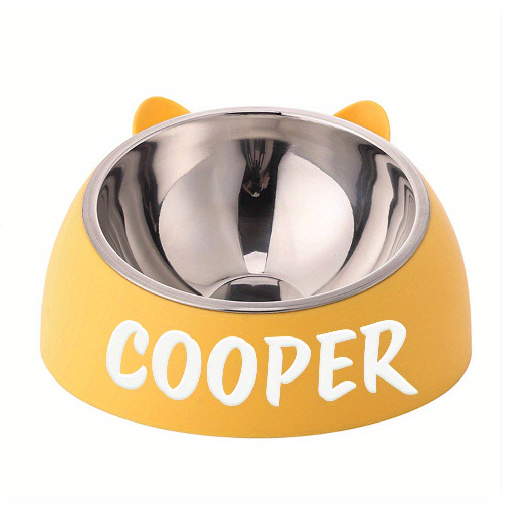 Personalized Cute Cat and Dog Bowl, custom High quality stainless steel pet bowl, Tilt pet bowl for neck protection, Nice gift for pets