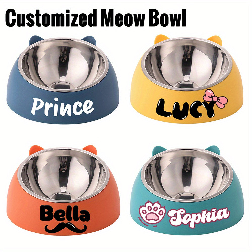 Personalized Cute Cat and Dog Bowl, custom High quality stainless steel pet bowl, Tilt pet bowl for neck protection, Nice gift for pets
