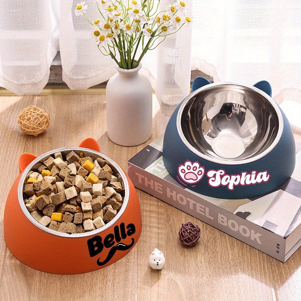 Personalized Cute Cat and Dog Bowl, custom High quality stainless steel pet bowl, Tilt pet bowl for neck protection, Nice gift for pets