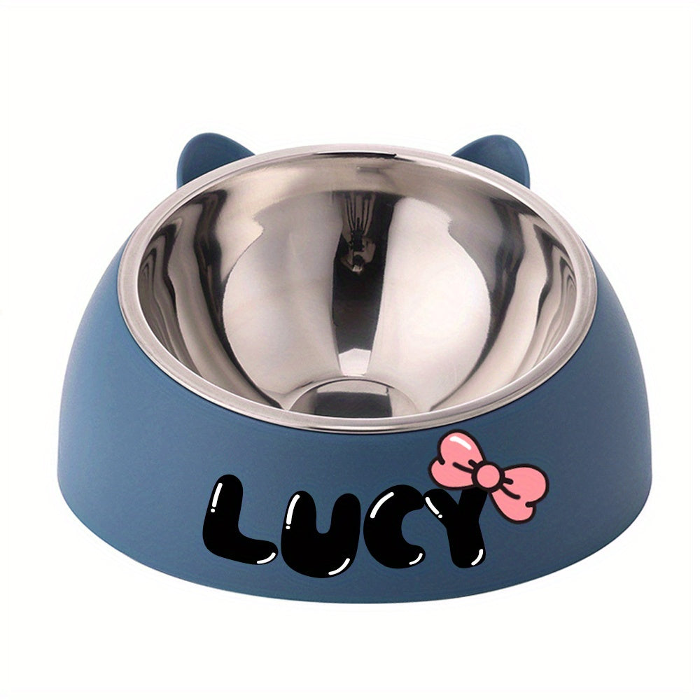 Personalized Cute Cat and Dog Bowl, custom High quality stainless steel pet bowl, Tilt pet bowl for neck protection, Nice gift for pets