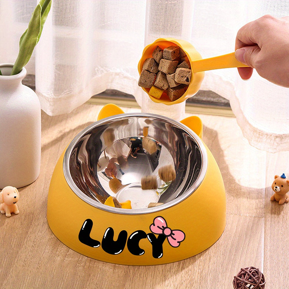 Personalized Cute Cat and Dog Bowl, custom High quality stainless steel pet bowl, Tilt pet bowl for neck protection, Nice gift for pets