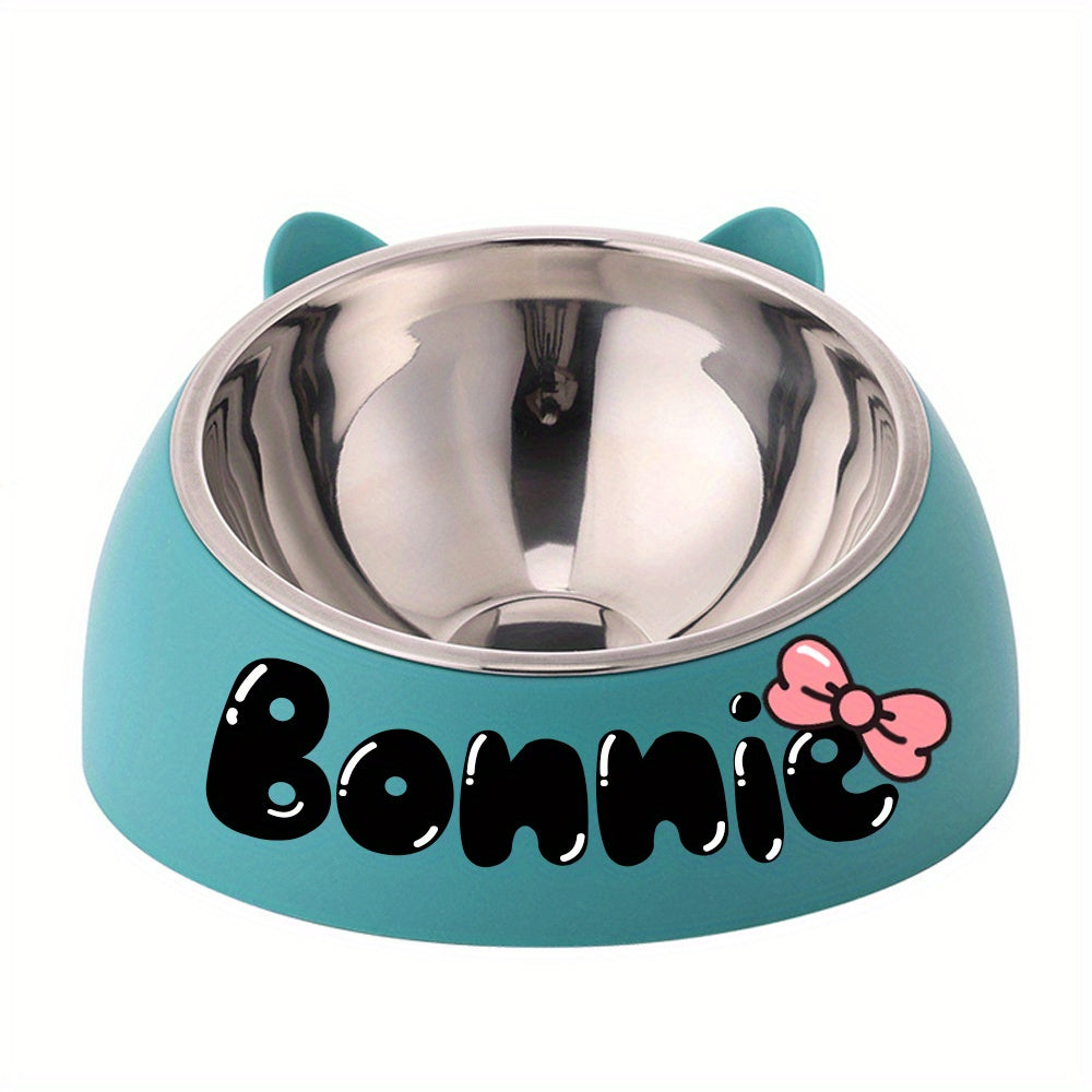 Personalized Cute Cat and Dog Bowl, custom High quality stainless steel pet bowl, Tilt pet bowl for neck protection, Nice gift for pets