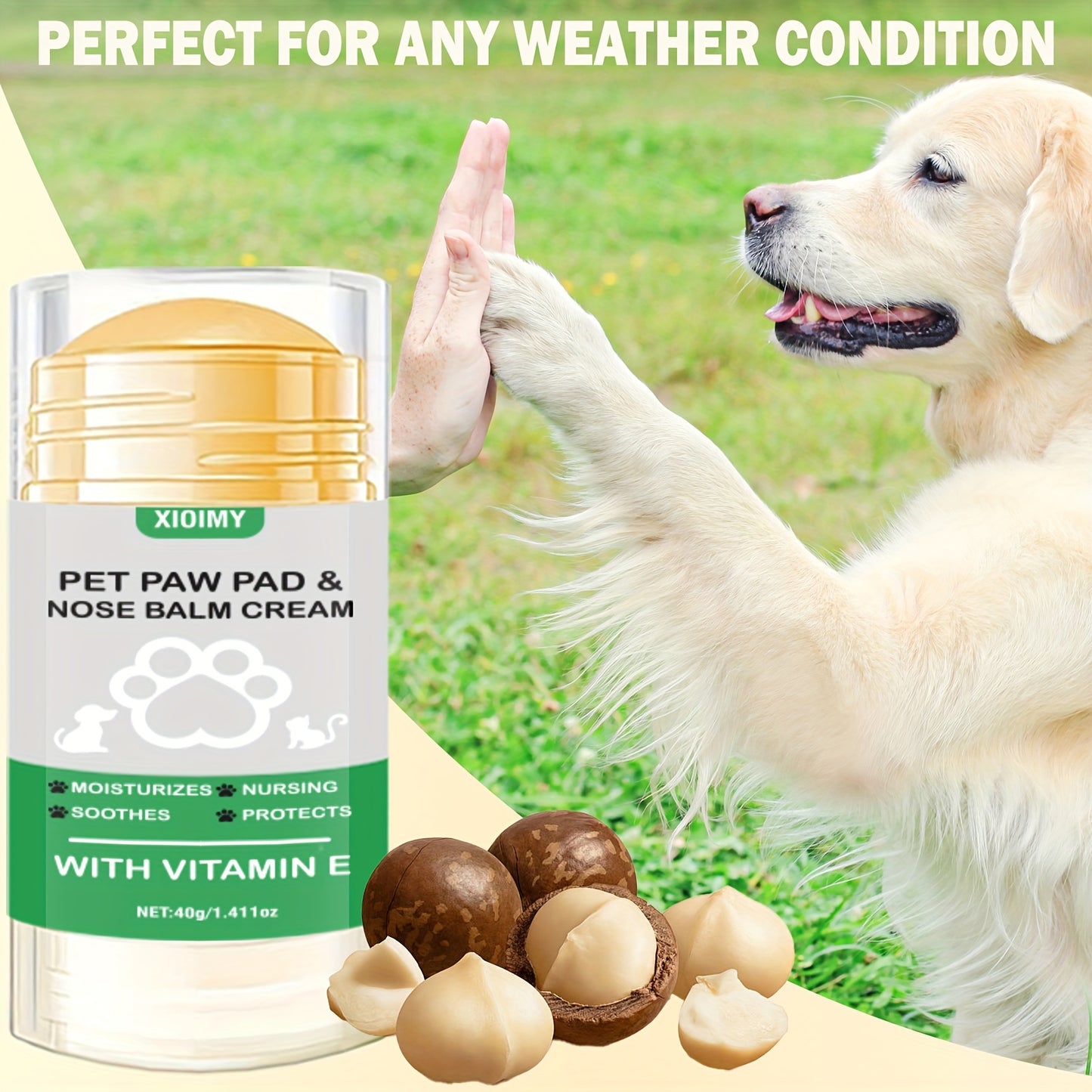 1.411oz Vitamin E Pet Paw Pad & Nose Balm Cream - Moisturizing Stick for Cats & Dogs, Soothes Dry Cracks, Deep Hydration, Portable & Unscented