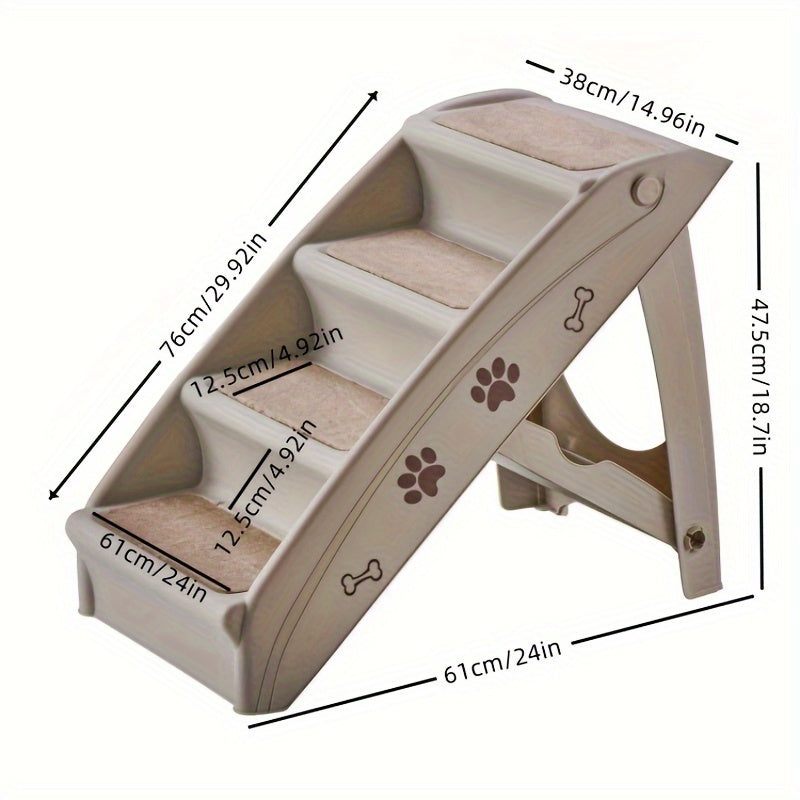 1pc Pet Stairs for Dogs & Cats, 4-Step Foldable Ramp with Anti-Slip Mat, Durable Plastic Ladder for Easy Access to Beds & Sofas, Suitable for Small & Large Pets, Load up to 143.3LB