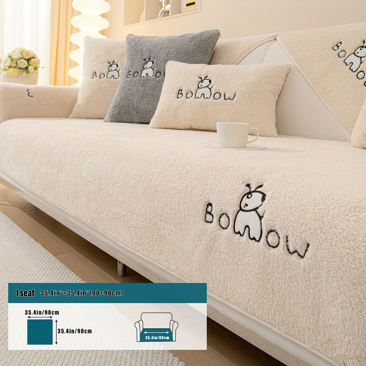 1pc Thickened Sherpa Sofa Slipcover - Soft Fuzzy Pet-Friendly Couch Protector Cover with Non-Slip Backing - Perfect Furniture Protector for Bedroom, Office, Living Room Home Decor