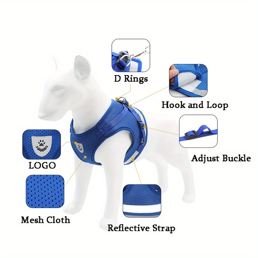 Super-Breathable Pet Harness & Leash Set - Escape-Proof, Adjustable Vest with Reflective Stripes for Kitten, Puppy & Small Dogs - Stylish Comfort and Enhanced Control