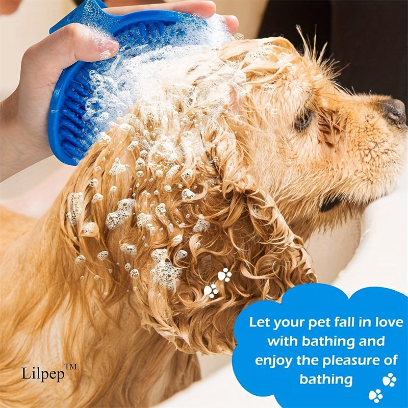 Pet Grooming Deluxe Shampoo Brush - Soft Silicone Massage Rubber Bathing Comb with Adjustable Circular Handle for Gentle Dog & Cat Washing, Easy Fur Detangling, and Relaxing Spa Experience - Ideal for Pet Owners and Groomers