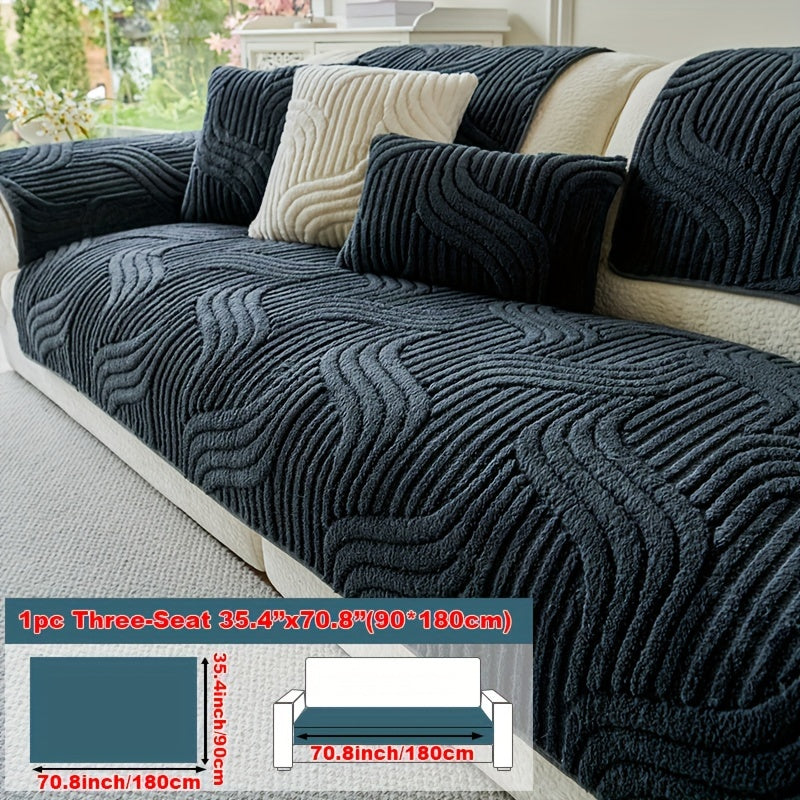 1pc Plush Non-Slip Sofa Cover, Modern Luxury, Pet-Friendly, Breathable, Fashionable Home Decor, Suitable for Living Room, Bedroom, Office, Polyester Fabric, Machine Washable, No Print, 250-300G Square Kilogram