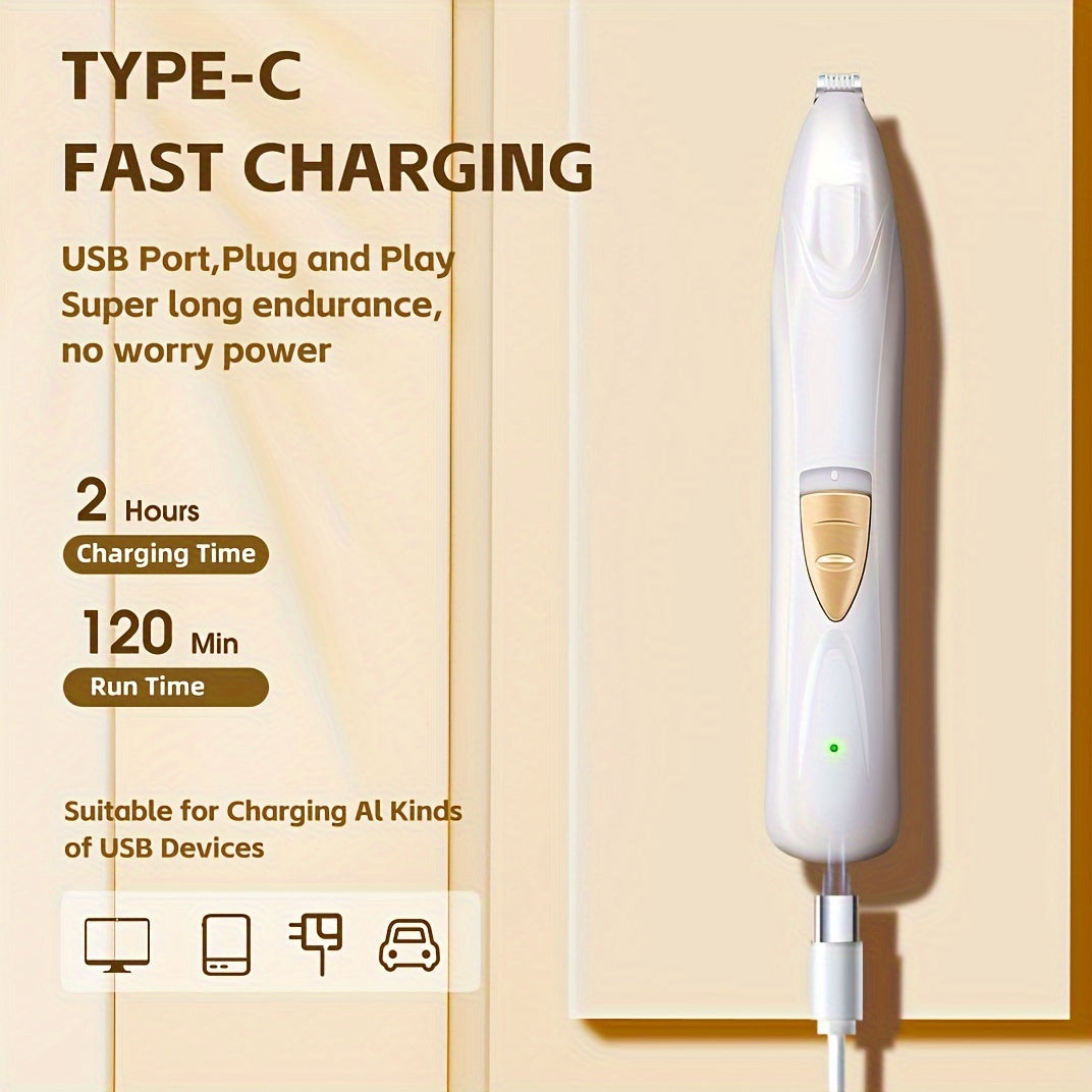 USB Rechargeable Electric Dog Paw Trimmer, Professional Dog Clippers with LED Light, Low Noise Dog Shaver for Cats Pets Eyes Face Ears Paw