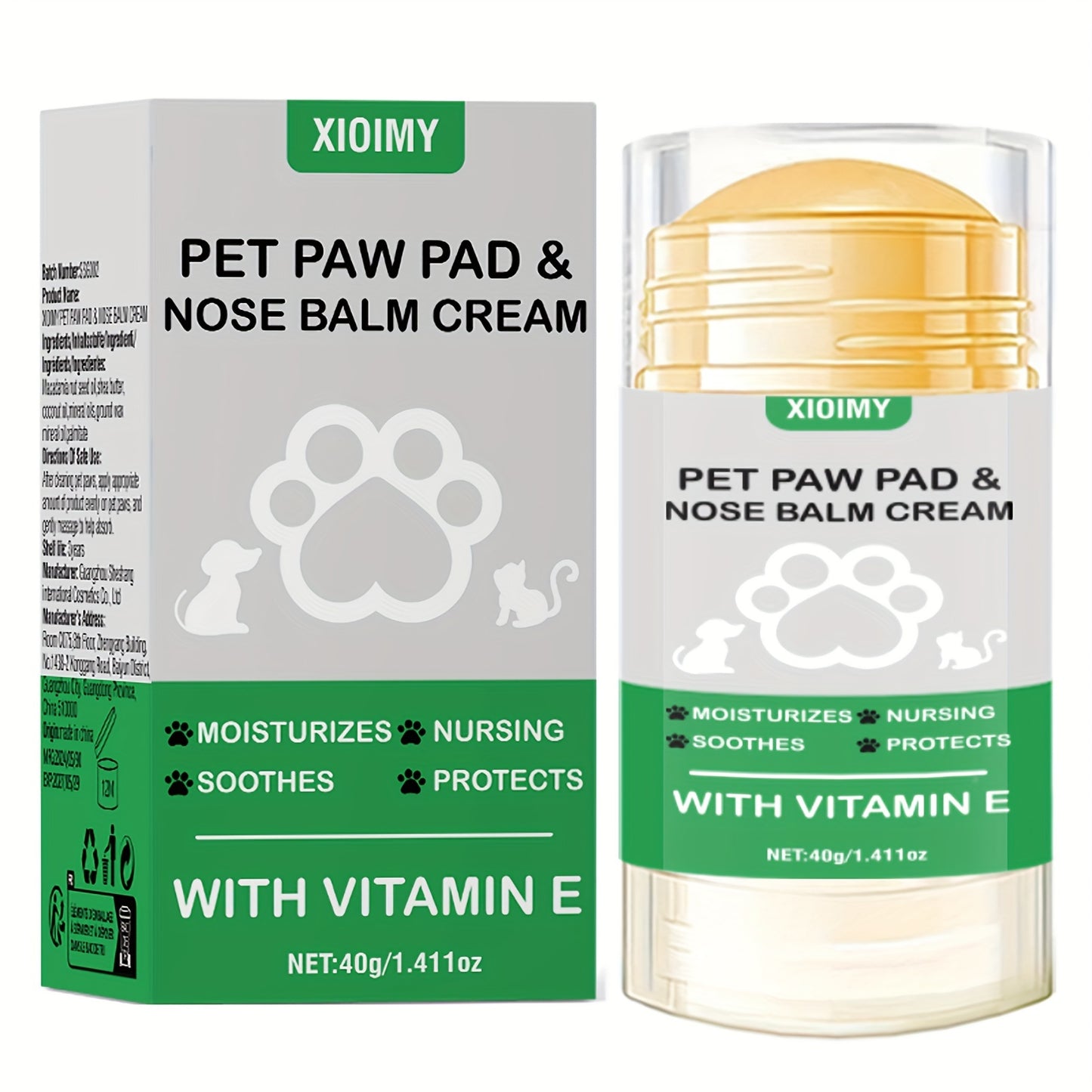 1.411oz Vitamin E Pet Paw Pad & Nose Balm Cream - Moisturizing Stick for Cats & Dogs, Soothes Dry Cracks, Deep Hydration, Portable & Unscented