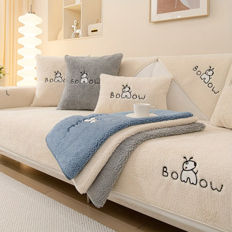 1pc Thickened Sherpa Sofa Slipcover - Soft Fuzzy Pet-Friendly Couch Protector Cover with Non-Slip Backing - Perfect Furniture Protector for Bedroom, Office, Living Room Home Decor