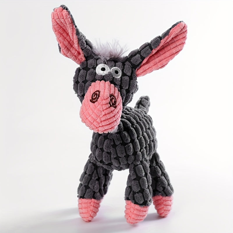 Fun Pet Toy Donkey Shape Corduroy Chew Toy For Dogs Puppy Squeaker Squeaky Plush Bone Molar Dog Toy Pet Training Dog Accessories