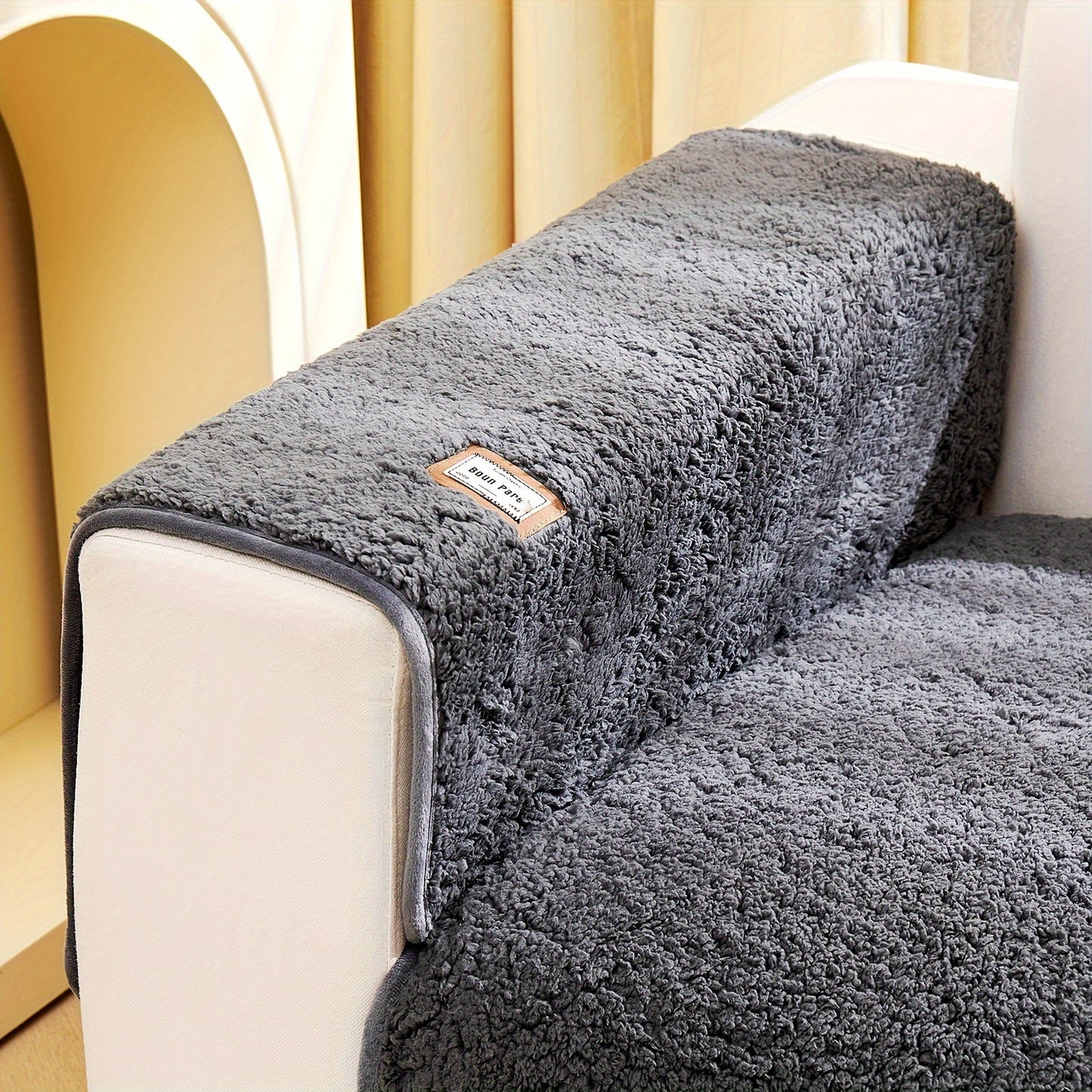 1pc Plush Sherpa Sofa Cover - Soft, Fuzzy, Non-Slip, Pet-Friendly, Thickened Furniture Protector for Bedroom, Office, Living Room Home Decor - Easy to Clean, Durable, Stain-Resistant, Machine Washable