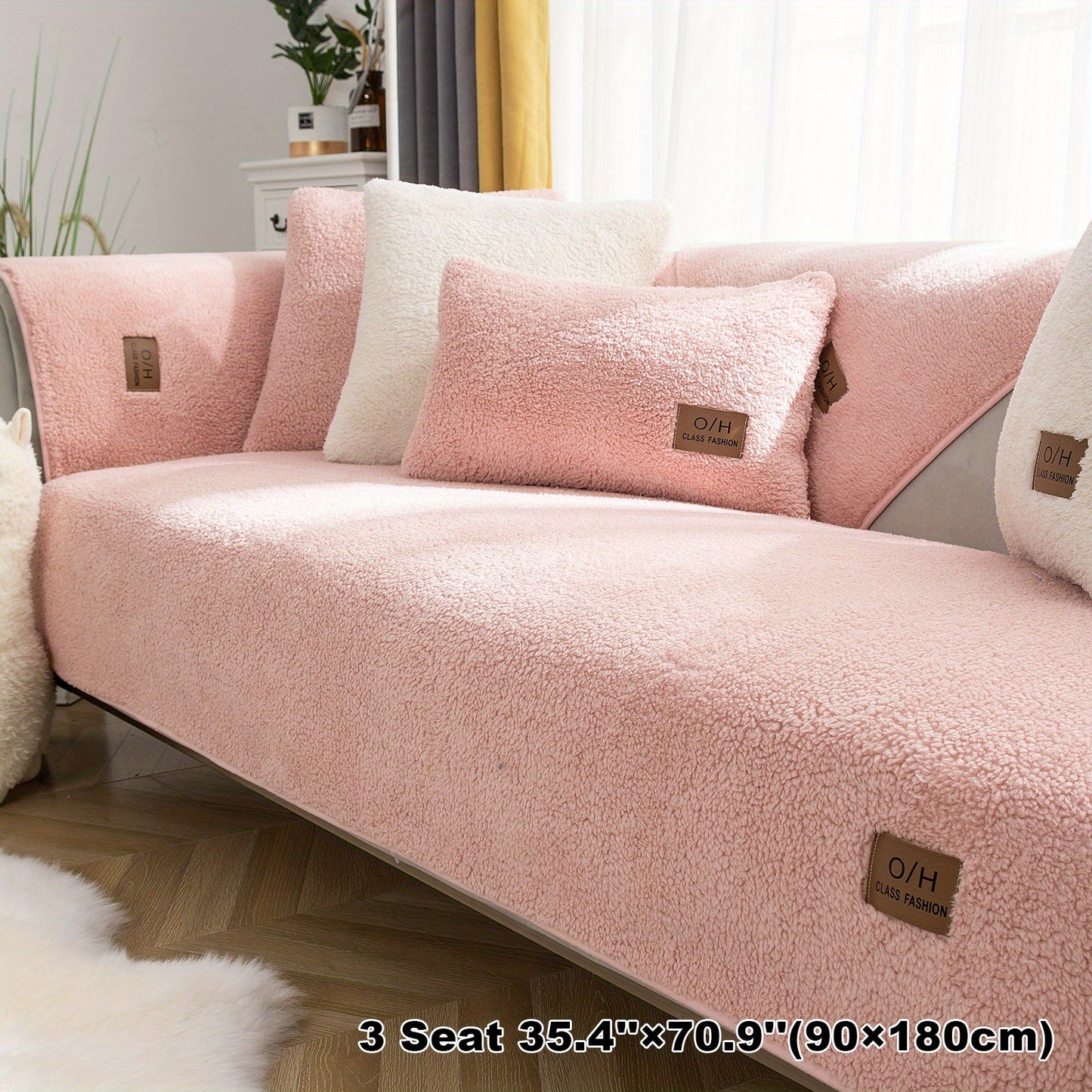1pc Thickened Sherpa Velvet Sofa Slipcover, Pets Dog Friendly, Sherpa Fleece Sofa Couch Cover, Furniture Protector Fuzzy Non Slip Sofa Slipcover, For Bedroom Office Living Room Decor
