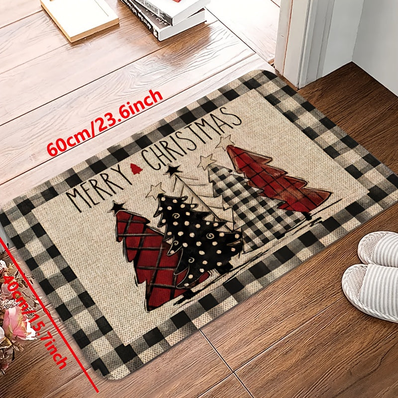 Vintage Puffy Christmas Tree Pattern Mat - Homeowners, Housewives, Pet owners, Busy individuals - Holidays, Operation Instruction, Fabric, Christmas - Suitable for Kitchen, Living Room, Bathroom