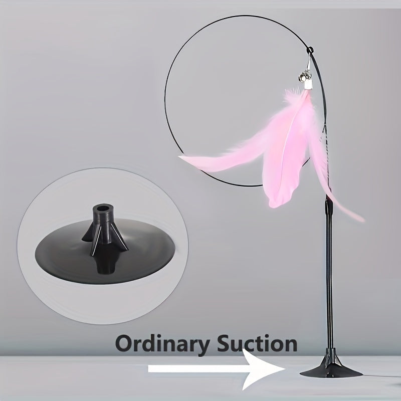 Interactive Cat Teaser Toy with Strong Suction Cup Base, Flexible Wire Rod, Self-Amusement Pet Stick for All Cats