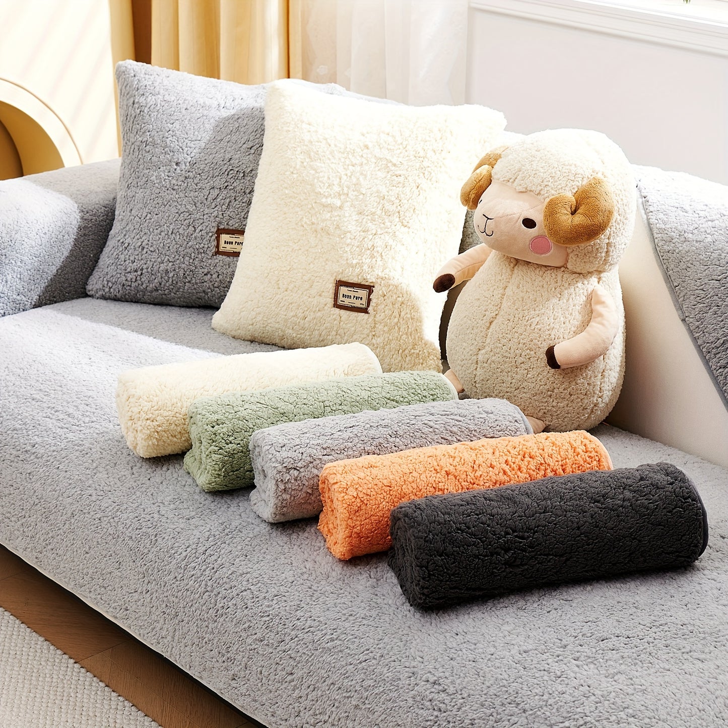 1pc Plush Sherpa Sofa Cover - Soft, Fuzzy, Non-Slip, Pet-Friendly, Thickened Furniture Protector for Bedroom, Office, Living Room Home Decor - Easy to Clean, Durable, Stain-Resistant, Machine Washable