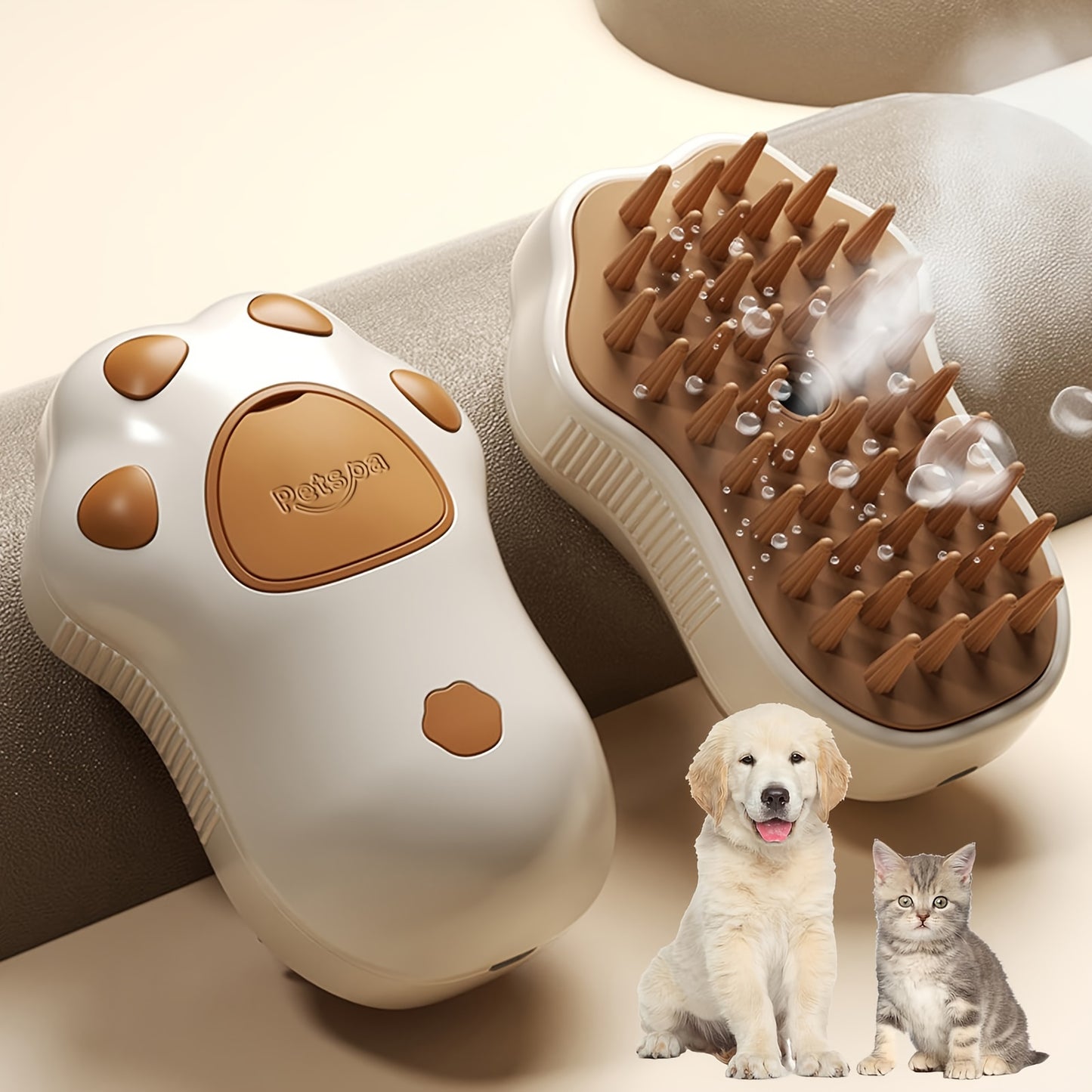 3-in-1 Electric Pet Grooming Brush: Portable, Self-Cleaning Silicone Steam Brush for Cats & Dogs with Massage & Hair Removal