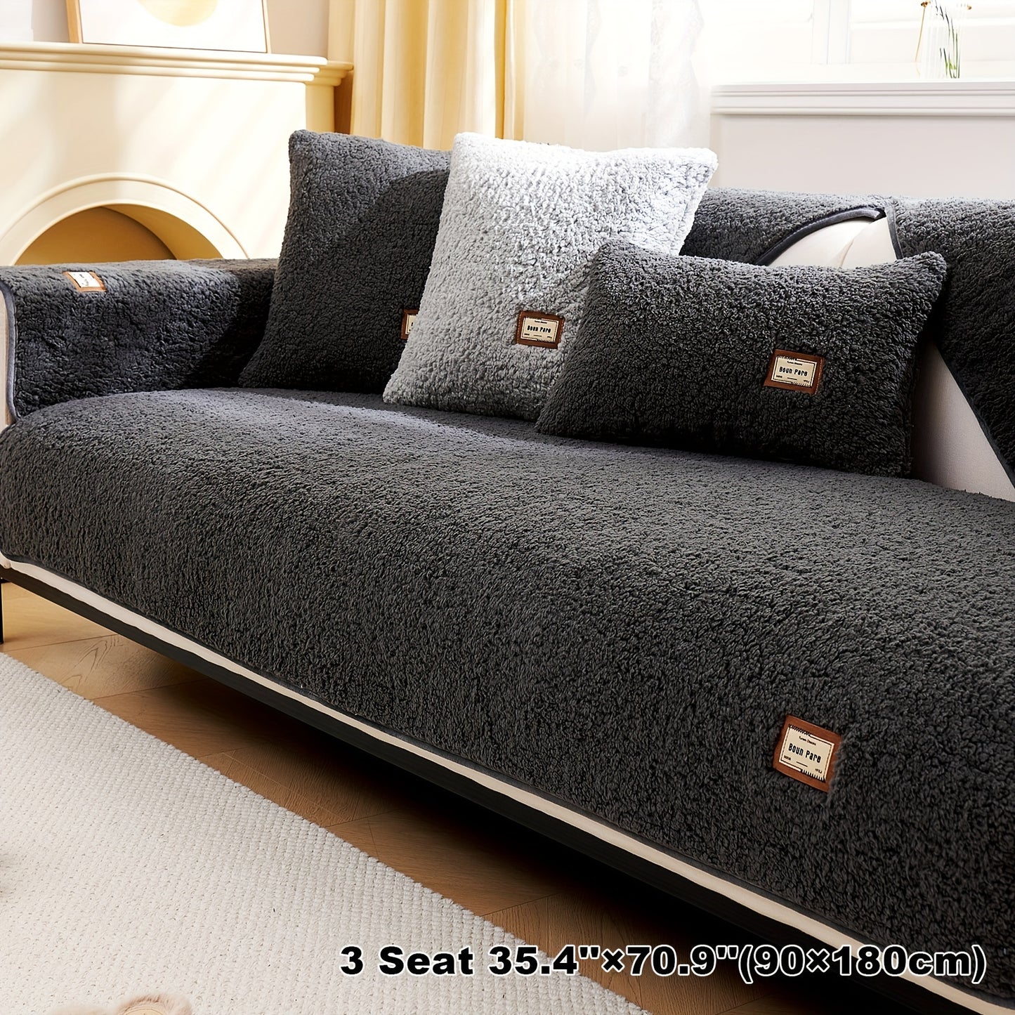 1pc Plush Sherpa Sofa Cover - Soft, Fuzzy, Non-Slip, Pet-Friendly, Thickened Furniture Protector for Bedroom, Office, Living Room Home Decor - Easy to Clean, Durable, Stain-Resistant, Machine Washable